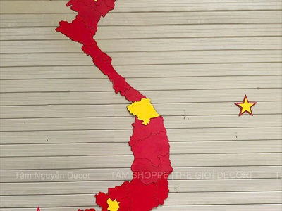 Bản đồ Việt Nam dán tường bằng gỗ mới nhất sau sát nhập [124x50cm - Tặng keo 3M] BANDO-01